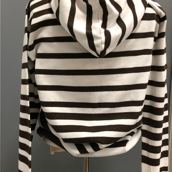 Striped brown/white hoodie sweater.  Cotton. Sz XL. - Picture 2 of 12